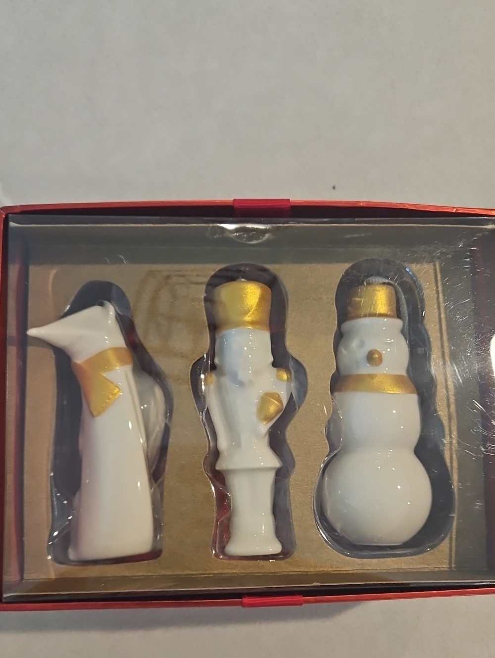 Starbucks White and Gold Holiday Ornament Set - Fox Nutcracker Snowman